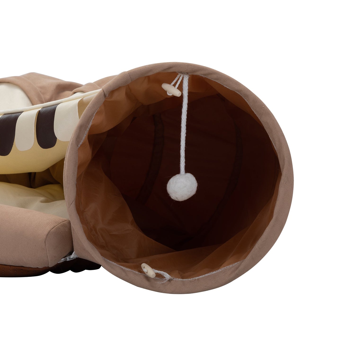 Foldable Cat Tunnel Bed For Indoor Cats, Washable Cat Skin Tunnel With Hanging Toys And Mats, Brown Color-3